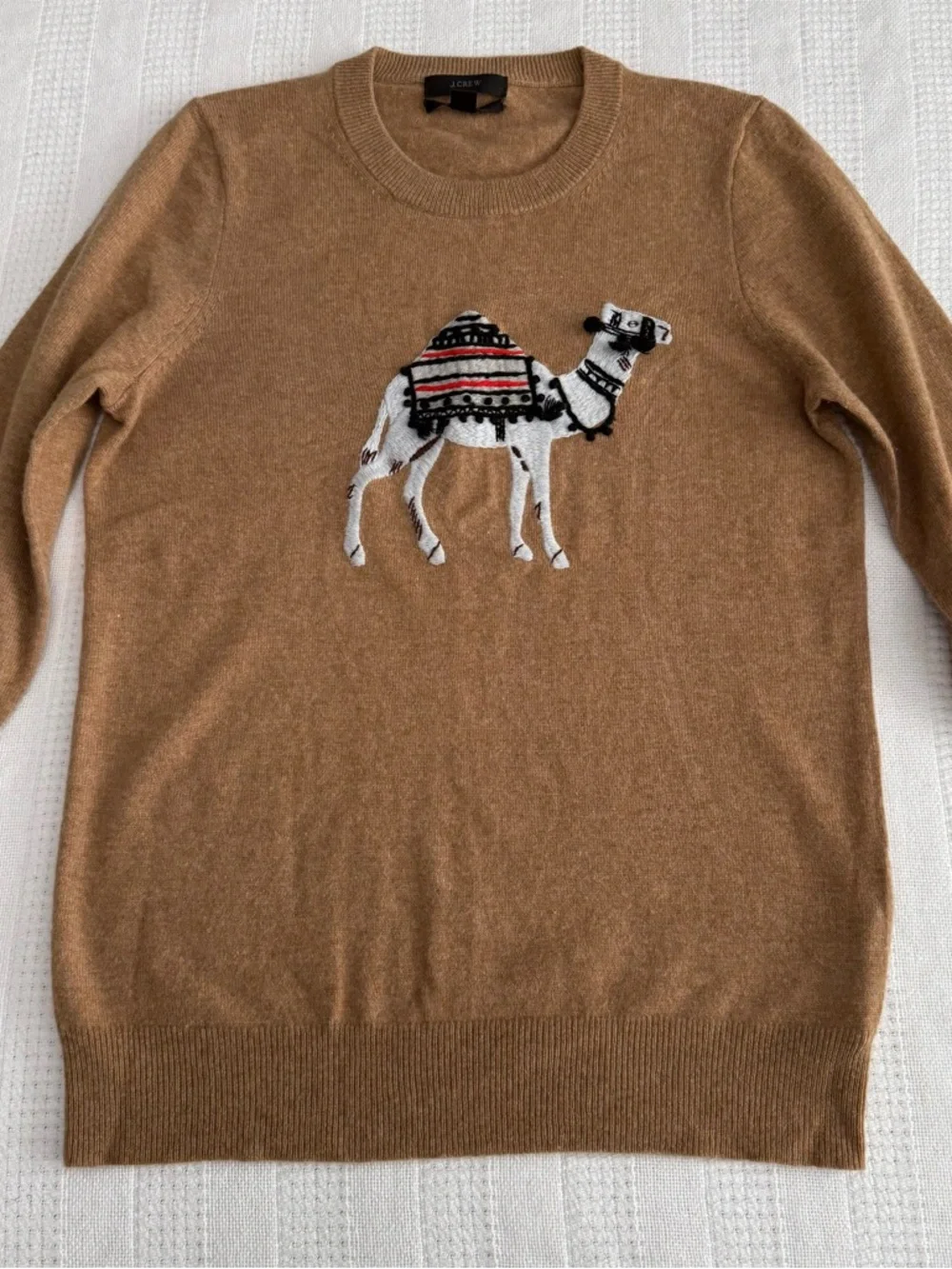 J. Crew Camel Cashmere-Blend Crewneck Sweater